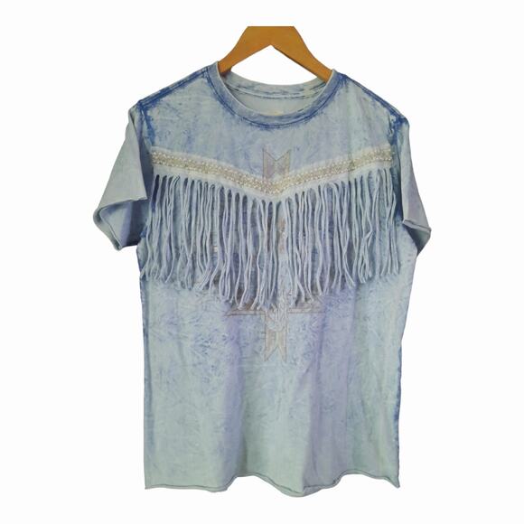Rugged Gypsy Seeker Raw Edge Fringe T-shirt Size Medium - Picture 3 of 8